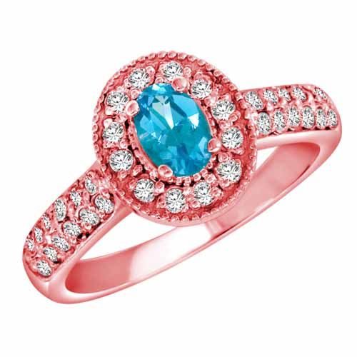 14K Rose Gold Oval Blue Topaz and Diamond Engagement Ring