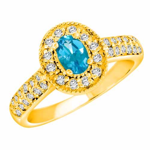 10K Yellow Gold Oval Blue Topaz and Diamond Engagement Ring