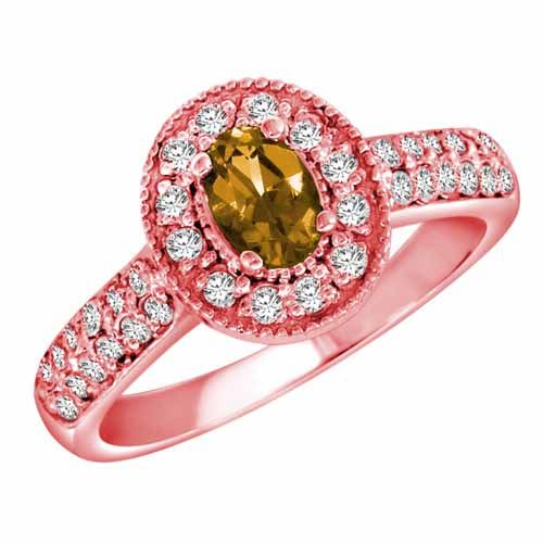 10K Rose Gold Oval Citrine and Diamond Engagement Ring