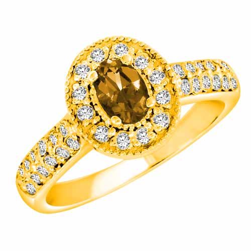 18K Yellow Gold Oval Citrine and Diamond Engagement Ring