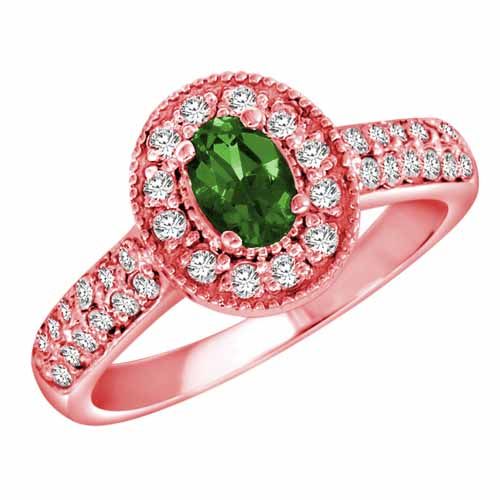 10K Rose Gold Oval Emerald and Diamond Engagement Ring