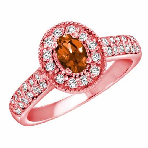 18K Rose Gold Oval Fire Opal and Diamond Engagement Ring