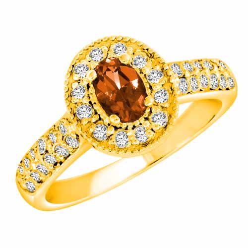 10K Yellow Gold Oval Fire Opal and Diamond Engagement Ring