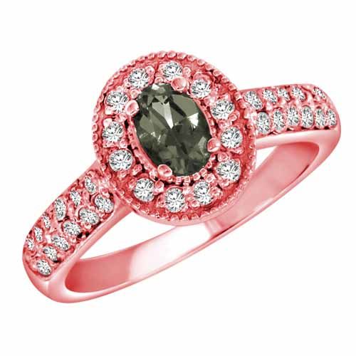 14K Rose Gold Oval Green Amethyst and Diamond Engagement Ring