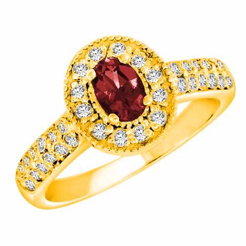 14K Yellow Gold Oval Garnet and Diamond Engagement Ring