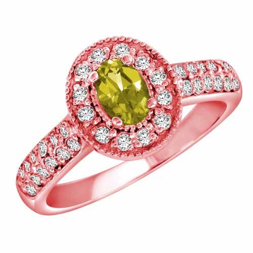 14K Rose Gold Oval Lemon Quartz and Diamond Engagement Ring