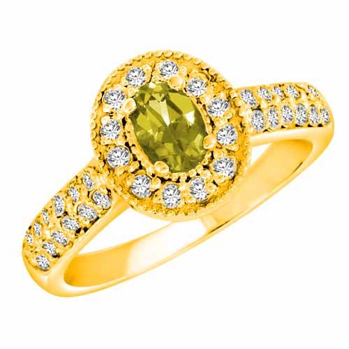 14K Yellow Gold Oval Lemon Quartz and Diamond Engagement Ring