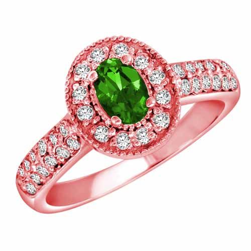 18K Rose Gold Oval Peridot and Diamond Engagement Ring