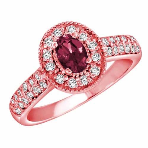 18K Rose Gold Oval Pink Tourmaline and Diamond Engagement Ring