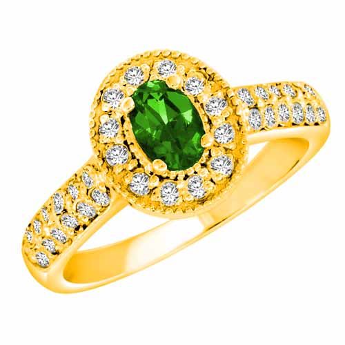 10K Yellow Gold Oval Peridot and Diamond Engagement Ring