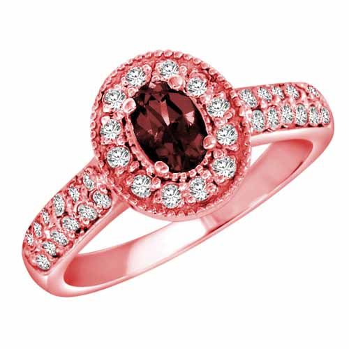 18K Rose Gold Oval Ruby and Diamond Engagement Ring