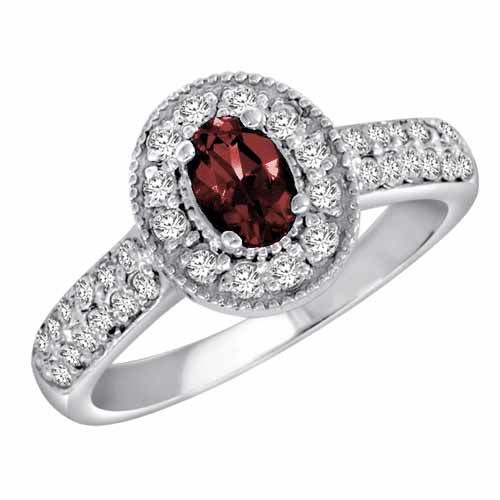 10K White Gold Oval Ruby and Diamond Engagement Ring
