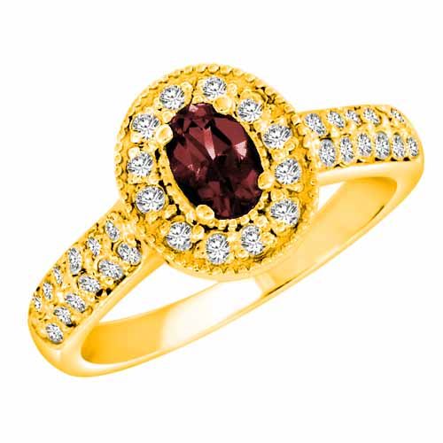 18K Yellow Gold Oval Ruby and Diamond Engagement Ring