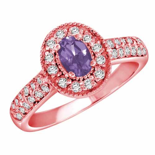 10K Rose Gold Oval Tanzanite and Diamond Engagement Ring