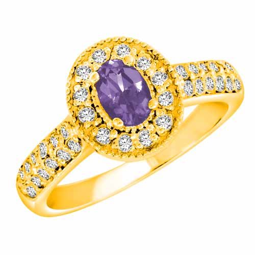 14K Yellow Gold Oval Tanzanite and Diamond Engagement Ring