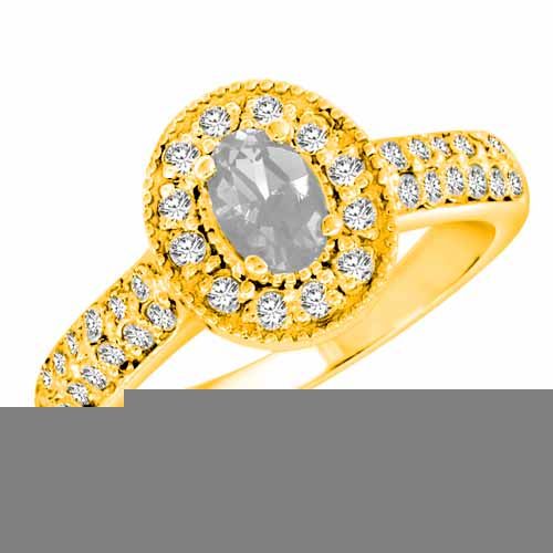 18K Yellow Gold Oval White Quartz and Diamond Engagement Ring