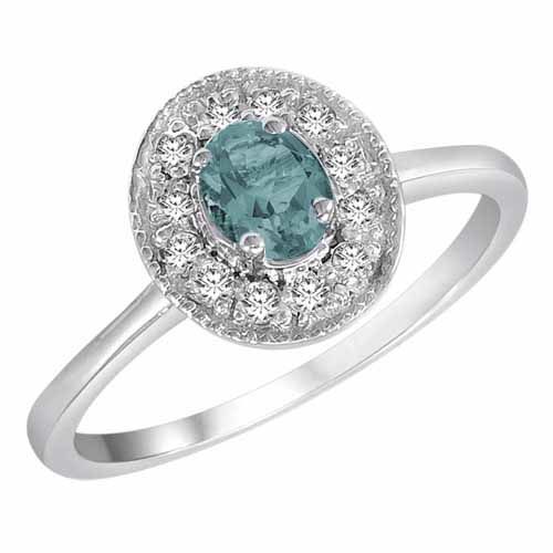 18K White Gold Round Oval Aquamarine and Diamond Ring