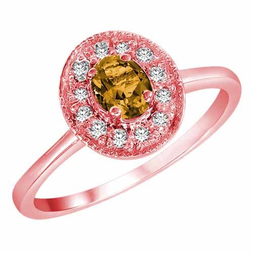 10K Rose Gold Round Oval Citrine and Diamond Ring