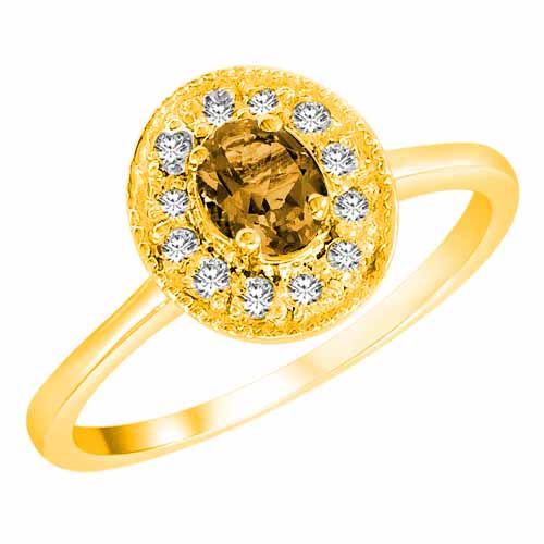 14K Yellow Gold Round Oval Citrine and Diamond Ring