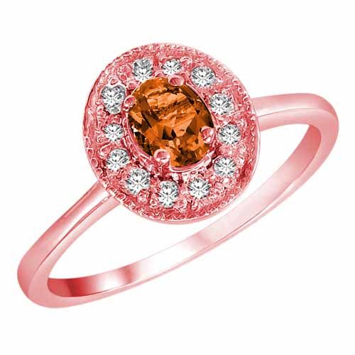 10K Rose Gold Round Oval Fire Opal and Diamond Ring