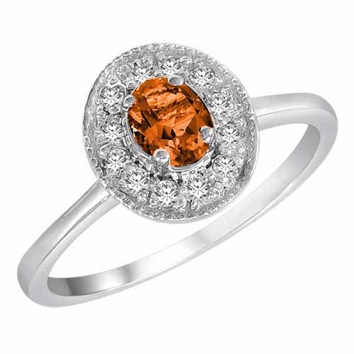 10K White Gold Round Oval Fire Opal and Diamond Ring