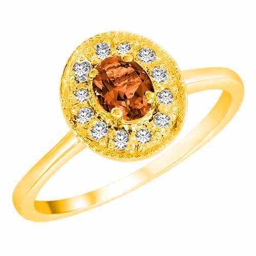 18K Yellow Gold Round Oval Fire Opal and Diamond Ring
