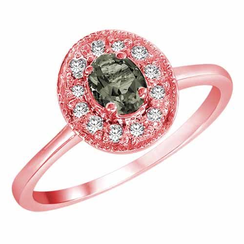 10K Rose Gold Round Oval Green Amethyst and Diamond Ring