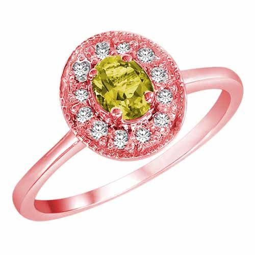 18K Rose Gold Round Oval Lemon Quartz and Diamond Ring