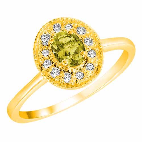 18K Yellow Gold Round Oval Lemon Quartz and Diamond Ring