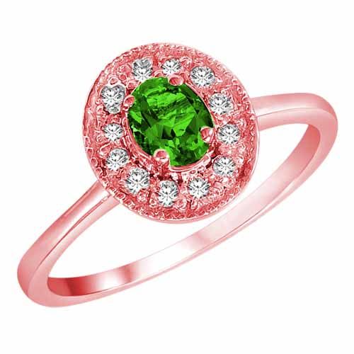 14K Rose Gold Round Oval Peridot and Diamond Ring