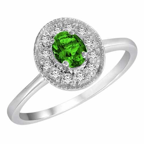 18K White Gold Round Oval Peridot and Diamond Ring