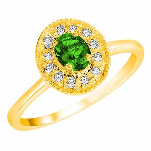 14K Yellow Gold Round Oval Peridot and Diamond Ring