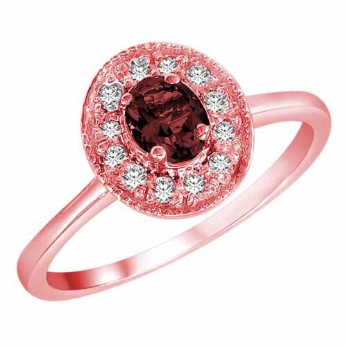 18K Rose Gold Round Oval Ruby and Diamond Ring