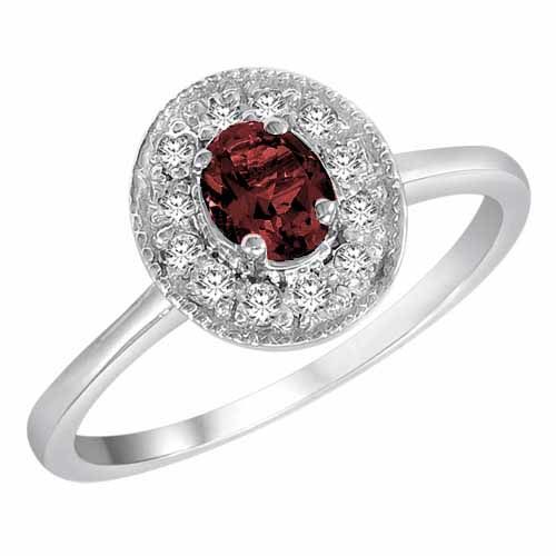 14K White Gold Round Oval Ruby and Diamond Ring