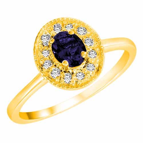 18K Yellow Gold Round Oval Blue Sapphire and Diamond Ring