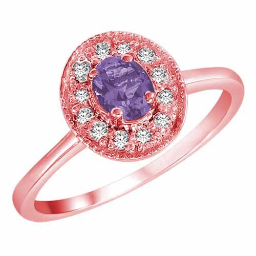 14K Rose Gold Round Oval Tanzanite and Diamond Ring