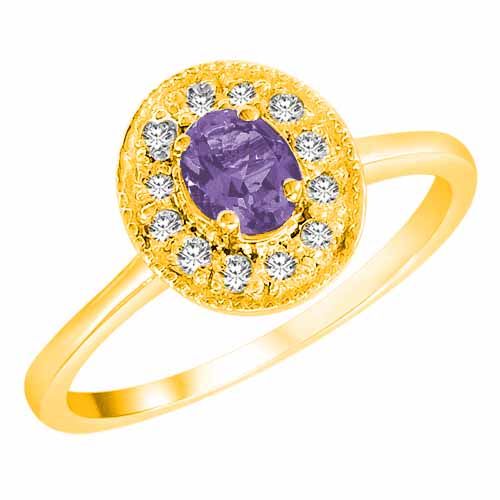 14K Yellow Gold Round Oval Tanzanite and Diamond Ring