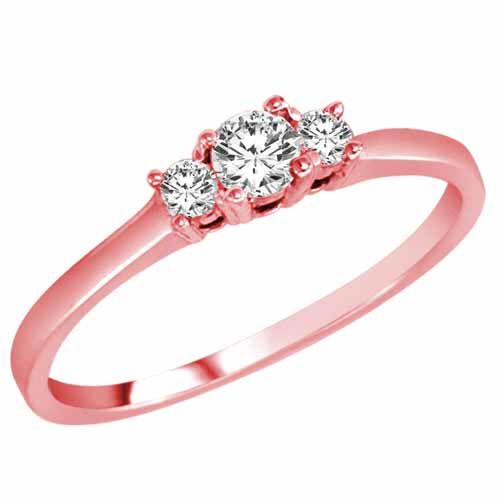 14K Rose Gold 3 Three Stone Round Brilliant Diamond Ring (1/4 cttw)