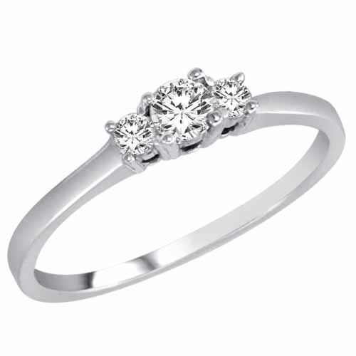 10K White Gold 3 Three Stone Round Brilliant Diamond Engagement Ring (1/4 cttw)