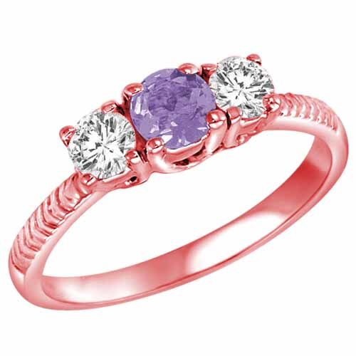 14K Rose Gold Round 3 Stone Diamond and Tanzanite Engagement Ring With Etched Shank (0.90 cttw)