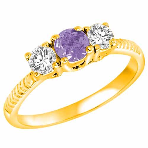 14K Yellow Gold Round 3 Stone Diamond and Tanzanite Engagement Ring With Etched Shank (0.90 cttw)