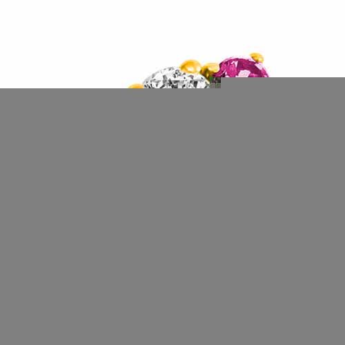 14K Yellow Gold Round 3 Stone Diamond and Pink Sapphire Engagement Ring With Etched Shank (0.95 cttw)