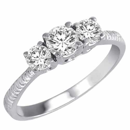 Platinum 3 Three Stone Round Brilliant Diamond Engagement Ring With Etched Shank (9/10 cttw, F-G/I1)