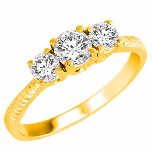 10K Yellow Gold 3 Three Stone Round Brilliant Diamond Engagement Ring With Etched Shank (9/10 cttw, F-G/I1)