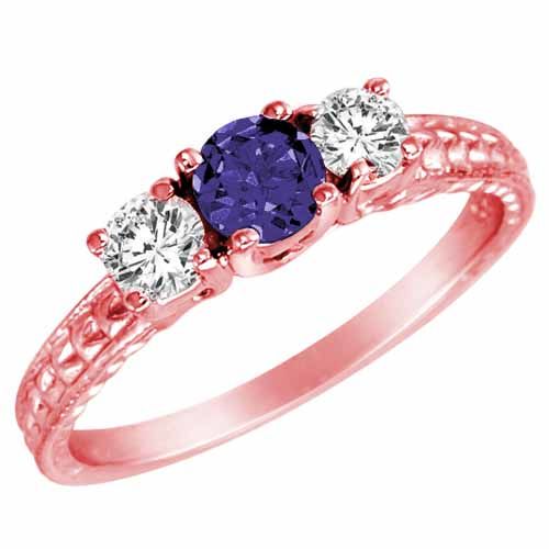 18K Rose Gold Round 3 Stone Diamond and Blue Sapphire Engagement Ring With Cobra Design Shank (0.90 cttw)