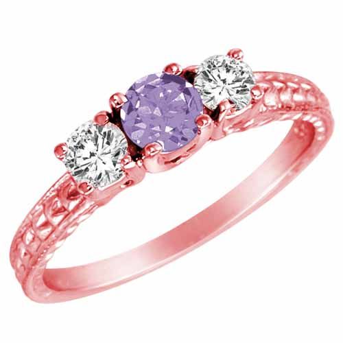 18K Rose Gold Round 3 Stone Diamond and Tanzanite Engagement Ring With Cobra Design Shank (0.90 cttw)