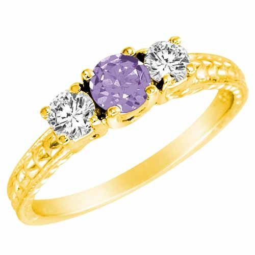 14K Yellow Gold Round 3 Stone Diamond and Tanzanite Engagement Ring With Cobra Design Shank (0.90 cttw)
