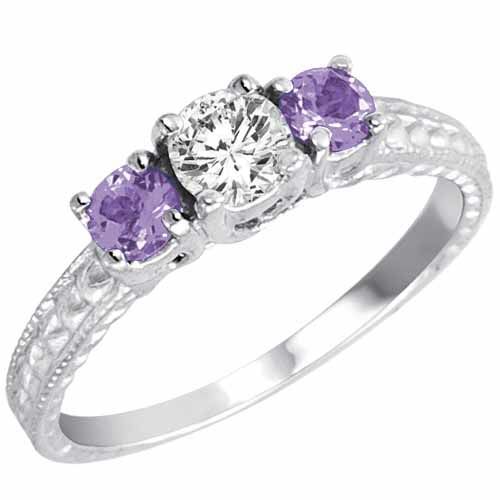 Platinum Round 3 Stone Diamond and Tanzanite Engagement Ring With Cobra Design Shank (0.95 cttw)