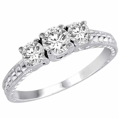 Platinum 3 Three Stone Round Brilliant Diamond Engagement Ring With Cobra Design Shank (9/10 cttw, F-G/I1)