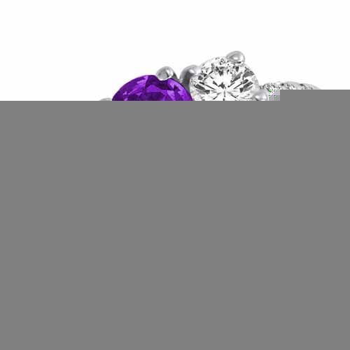 18K White Gold Round 3 Stone Diamond and Amethyst Engagement Ring With Pave Set Shank (1.00 cttw)